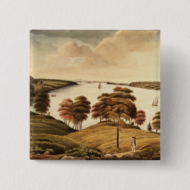 View of the Hudson River from Fort Knyphansen 2 Inch Square Button (Front)