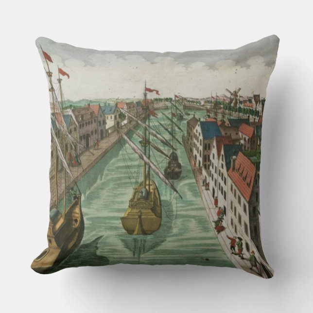 View of the Kettel Gate in Delft (engraving) Throw Pillow (Front)
