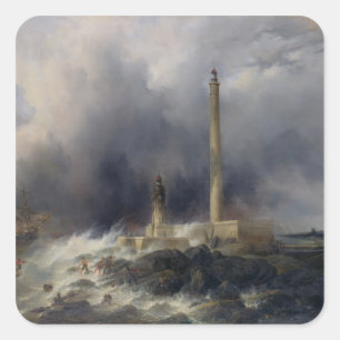 View of the Lighthouse at Gatteville Square Sticker