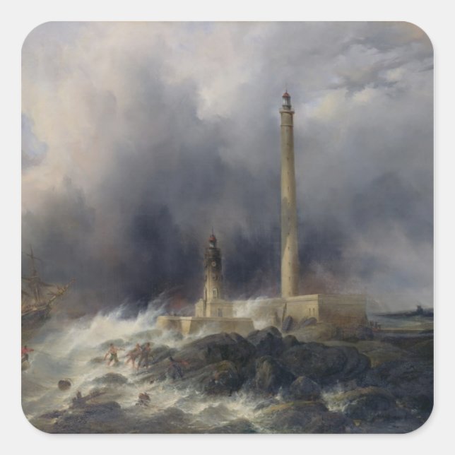 View of the Lighthouse at Gatteville Square Sticker (Front)