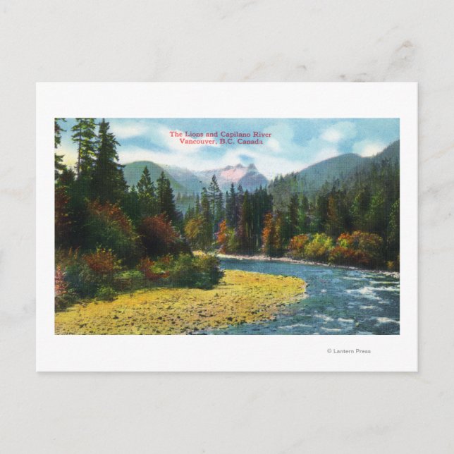 View of the Lions and Capilano River Postcard (Front)