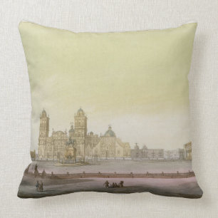 View of the main square in Mexico City (colour eng Throw Pillow