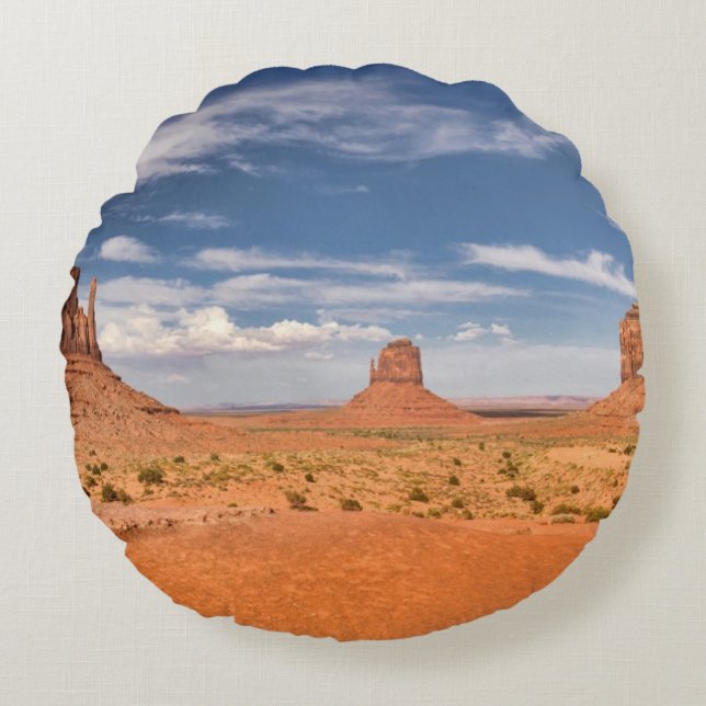 View of the Mittens, Monument Valley Round Pillow (Front)