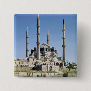View of the mosque, Ottoman, built c.1569-75 2 Inch Square Button