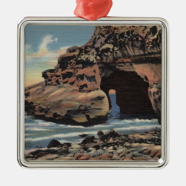 View of the Natural Arch, Emerald Cove Metal Ornament (Front)