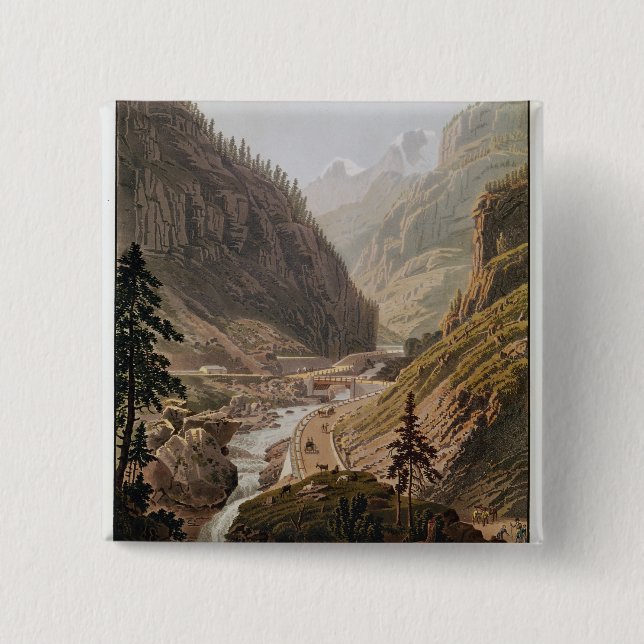 View of the New Simplon Pass, 1811 2 Inch Square Button (Front)
