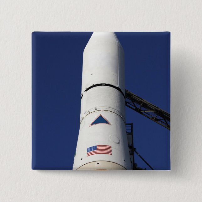 View of the nose cone of the Delta IV rocket 2 Inch Square Button (Front)