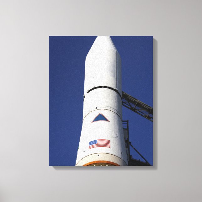 View of the nose cone of the Delta IV rocket Canvas Print (Front)