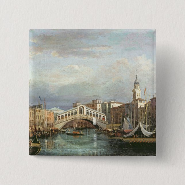 View of the Rialto Bridge in Venice 2 Inch Square Button (Front)
