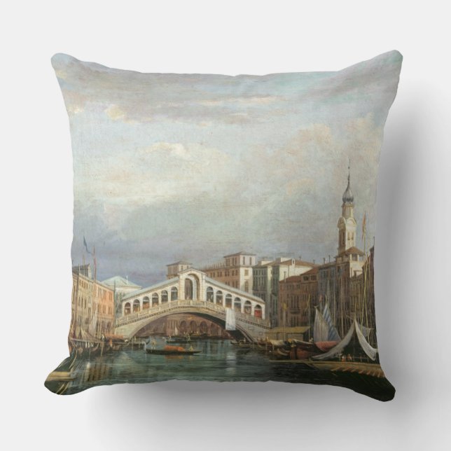 View of the Rialto Bridge in Venice Throw Pillow (Front)
