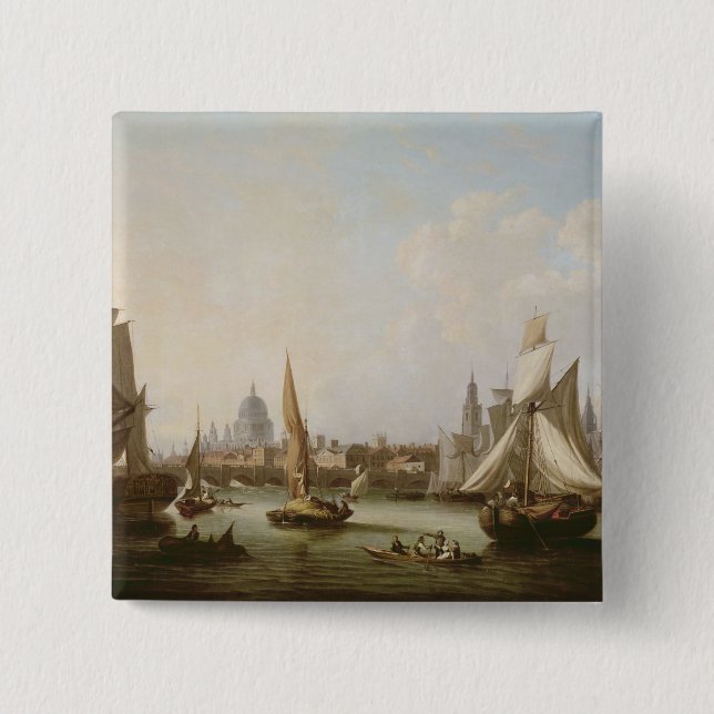 View of the River Thames 2 Inch Square Button (Front)