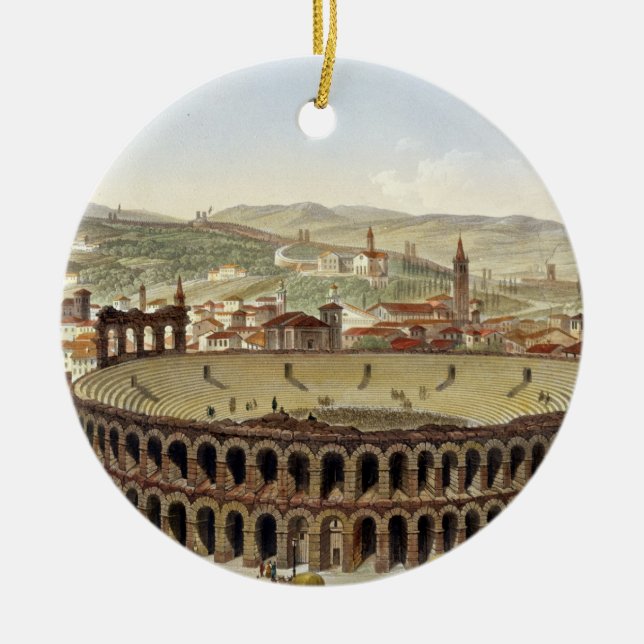 View of the Roman Amphitheatre, Verona, engraved b Ceramic Ornament (Front)