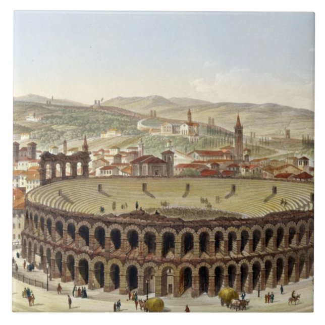 View of the Roman Amphitheatre, Verona, engraved b Tile (Front)