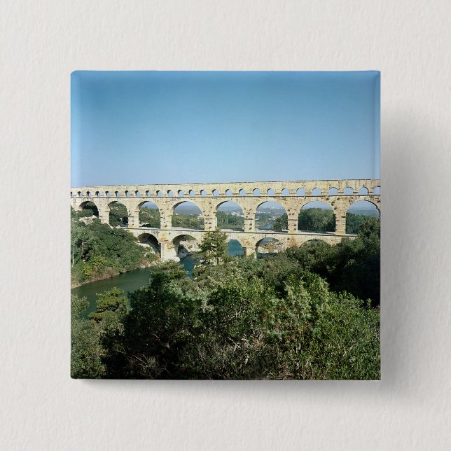View of the Roman aqueduct, built c.19 BC 2 Inch Square Button (Front)