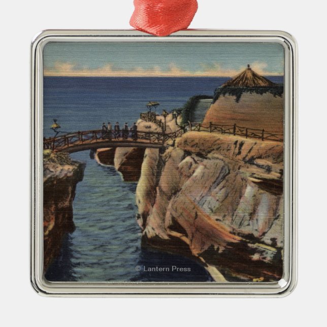 View of the Rustic Bridge & Sunset Cliffs Metal Ornament (Front)