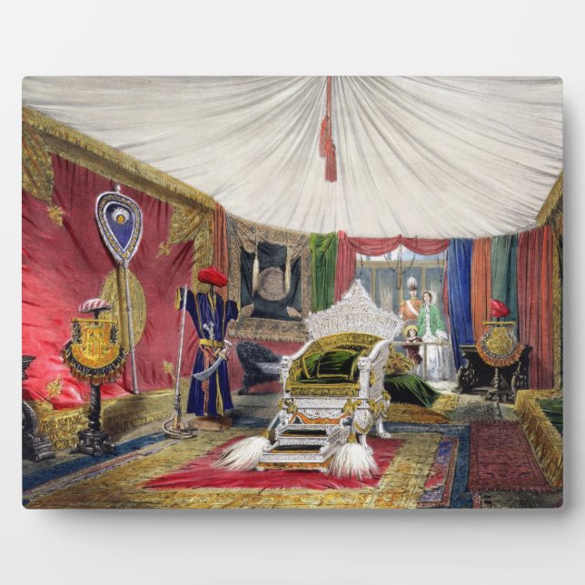 View of the tented room and ivory carved throne, i plaque (Front)