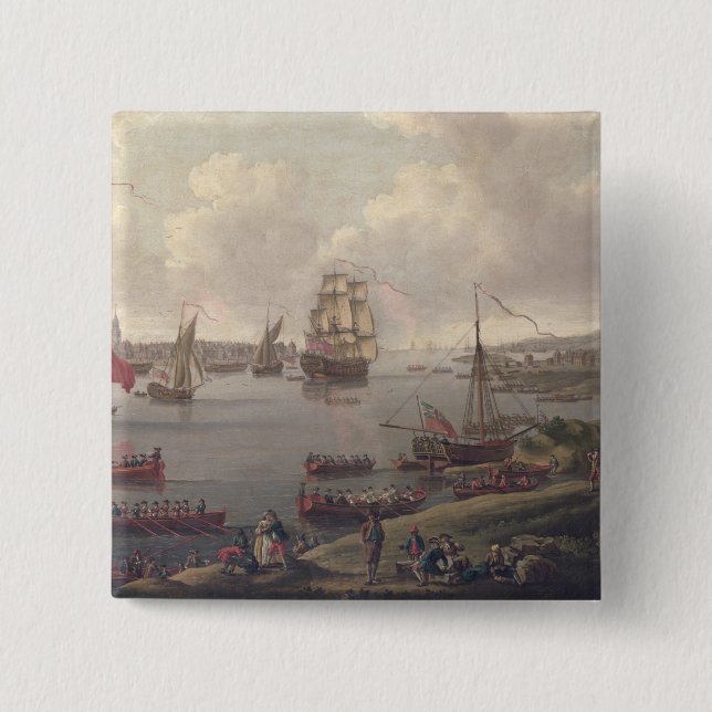 View of the Thames, 1761 2 Inch Square Button (Front)