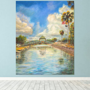 View of the walking bridge from the lake canvas print