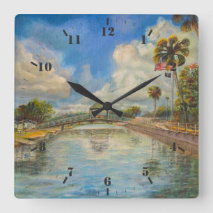 View of the walking bridge from the lake square wall clock
