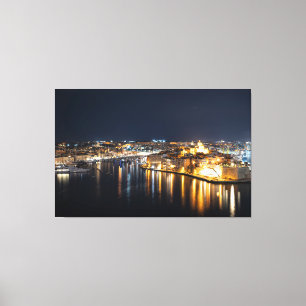 View of Three cities in Malta at night Canvas Print
