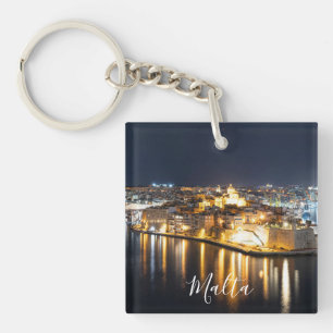 View of Three cities in Malta at night Keychain