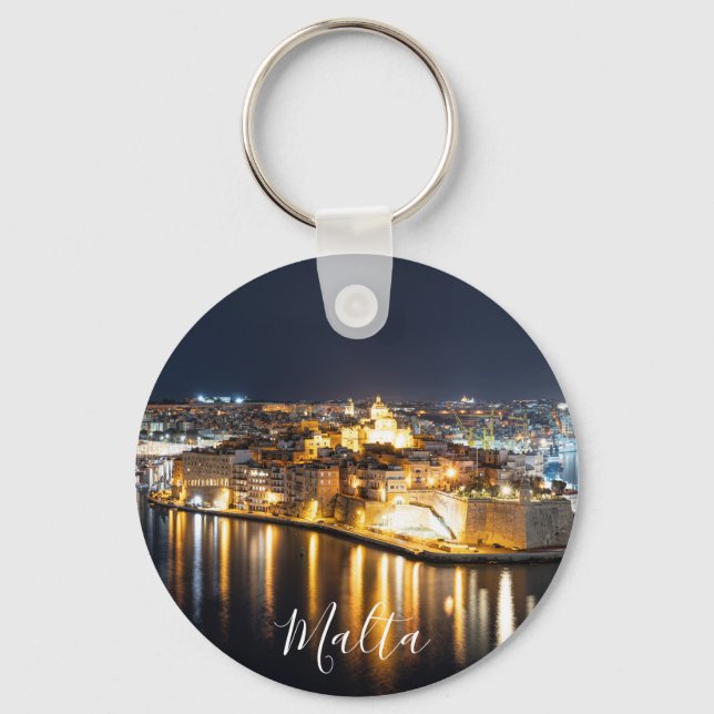 View of Three cities in Malta at night Keychain (Front)