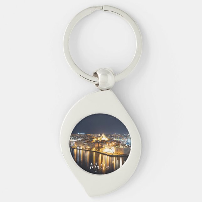 View of Three cities in Malta at night Keychain (Front)