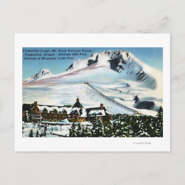 View of Timberline Lodge, Mt Hood in Winter Postcard (Front)