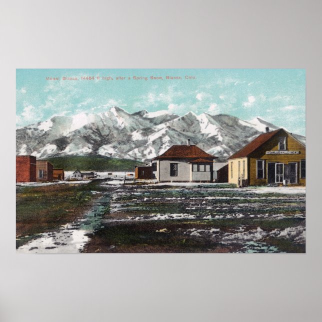 View of Town and Mountain After a Spring Snow Poster (Front)