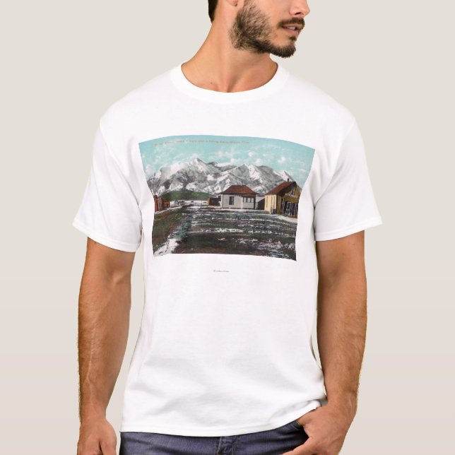 View of Town and Mountain After a Spring Snow T-Shirt (Front)