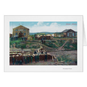 View of Townspeople Around Cut WoodNulato, AK