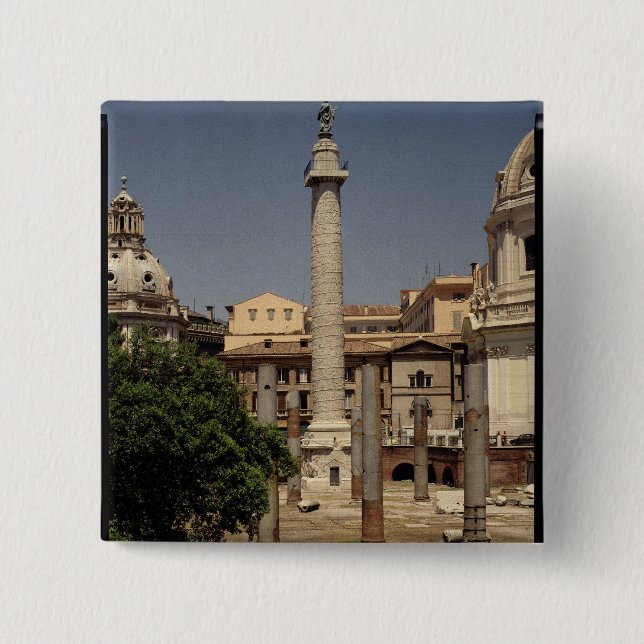View of Trajan's Column, 113 AD 2 Inch Square Button (Front)