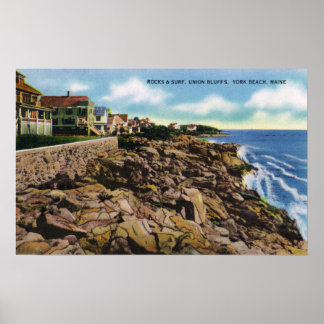 View of Union Bluffs Rocks and Surf at York Poster
