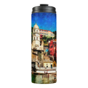 View of Vernazza, Italy. Watercolor painting conte Thermal Tumbler