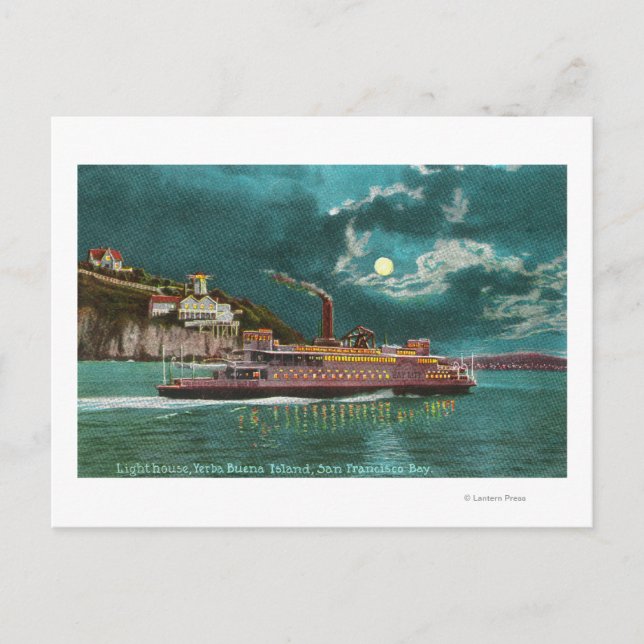 View of Yerba Buena Island Lighthouse at Night Postcard (Front)