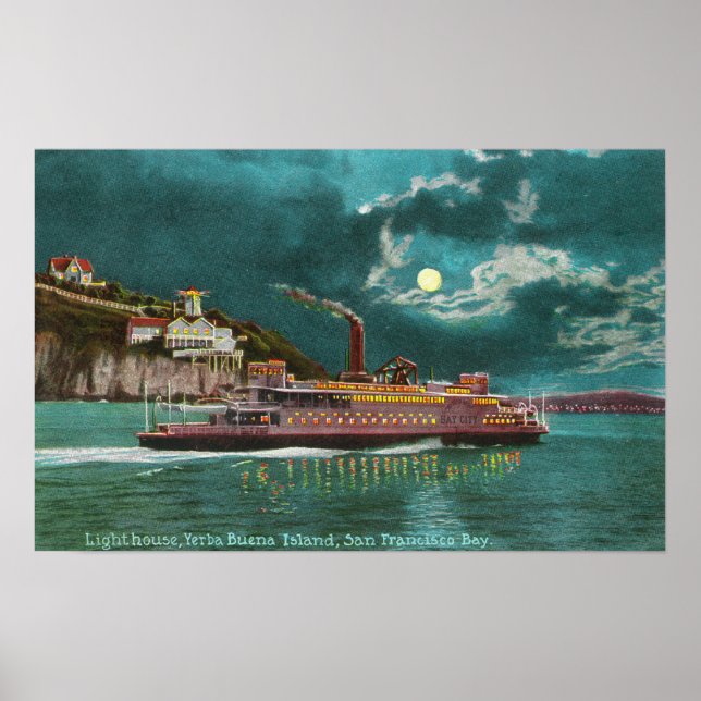 View of Yerba Buena Island Lighthouse at Night Poster (Front)