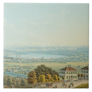 View of Zurich, c.1840 (w/c) Tile