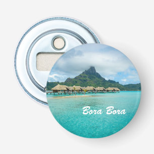View on Bora Bora island magnet with text Bottle Opener