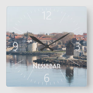 View on famous Bulgarian town Nessebar Square Wall Clock