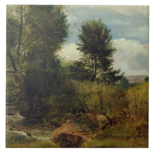 View on the River Sid, near Sidmouth, c.1852 (oil Tile