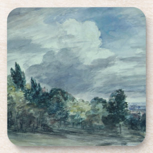 View over a wide landscape, with trees in the fore coaster