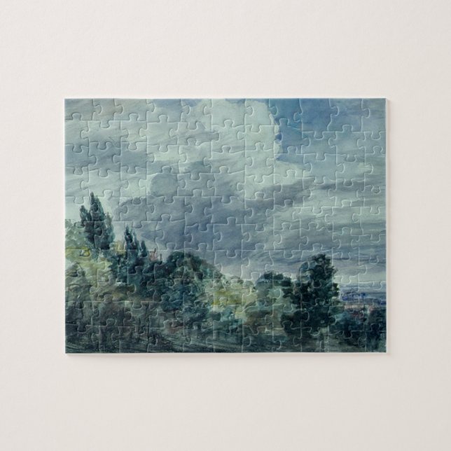 View over a wide landscape, with trees in the fore jigsaw puzzle (Horizontal)