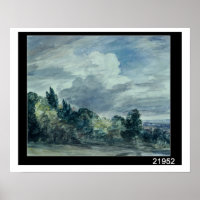 View over a wide landscape, with trees in the fore