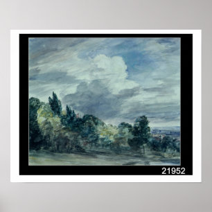 View over a wide landscape, with trees in the fore poster