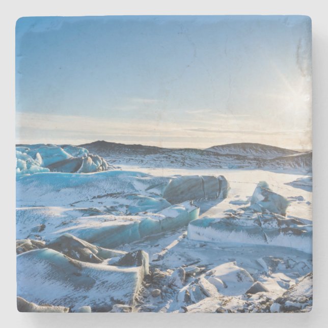 View over the frozen glacial lake stone coaster (Front)