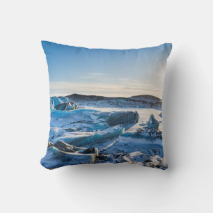 View over the frozen glacial lake throw pillow