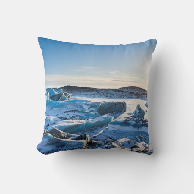 View over the frozen glacial lake throw pillow (Front)