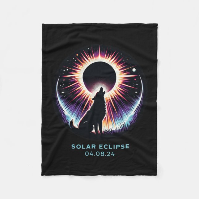 View Totality April 8 2024 Astronomy Dog Howls Sol Fleece Blanket (Front)