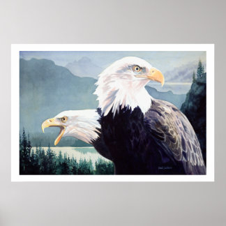 "Vigilance" Bald Eagle Pair Watercolor Poster