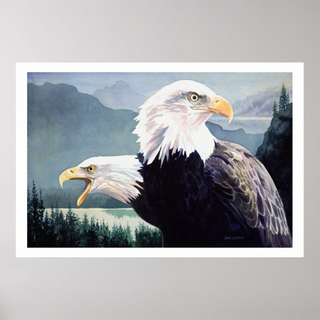 "Vigilance" Bald Eagle Pair Watercolor Poster (Front)